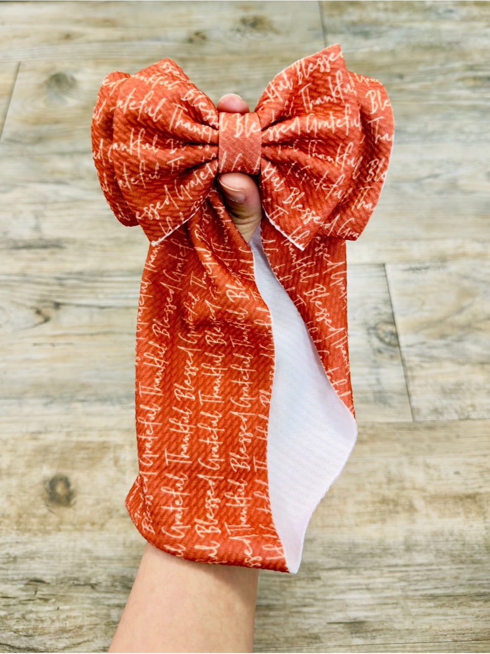 Baby Girl Orange Thanksgiving Print Big Headband Bow